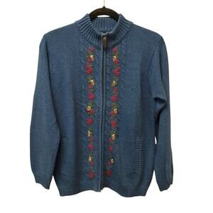 Tulchan Womens Cottagecore Floral Embroidered Cardigan Medium Cotton Feminine